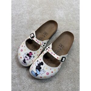 Birkenstock Disney Clogs Womens 7 White Mickey Minnie Kissing Birki's
